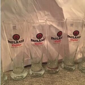 4 Paulaner Weißbier Weissbier Swirl Pattern Beer Glass 0.5L 10" München Brewery